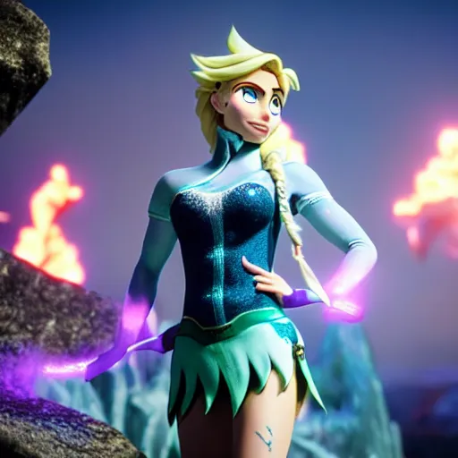 Prompt: cinematic scene with elsa pataki as jolyne from jojo's bizarre adventure, live action film, stone ocean, dramatic, small details, volumetric lighting, still frame