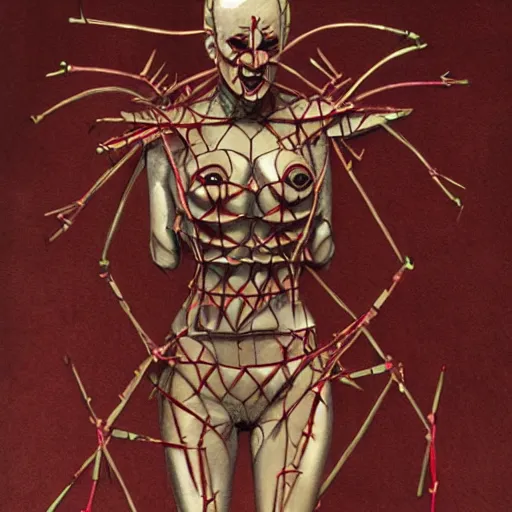 Image similar to Hellraiser succubus concept art anatomy study, award winning character design and practical effects