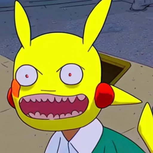 Prompt: rick from rick and morty transforming into pokemon pikatchu. hyper realistic. high definition, award winning