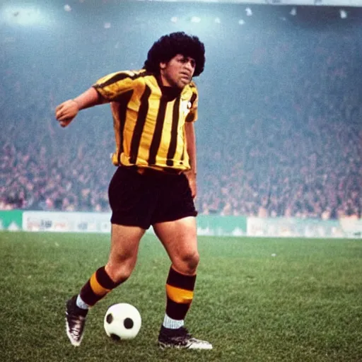 Prompt: diego armando maradona playing football in heaven