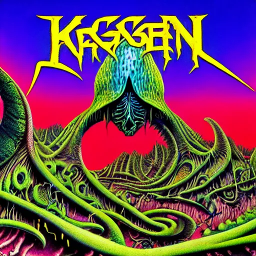 Image similar to thrash metal album cover in the style of roger dean, realistic, sharp focus, 8k high definition, insanely detailed, intricate, smooth, airbrush, art by kenny scharf and philippe druillet