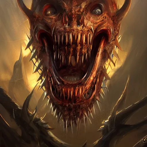 Prompt: a spiky eldritch evil mechanical mouth with sharp teeth by Marek Okon, god rays, fantasy art, 4k, HDR, photorealistic, 8k, trending on artstation