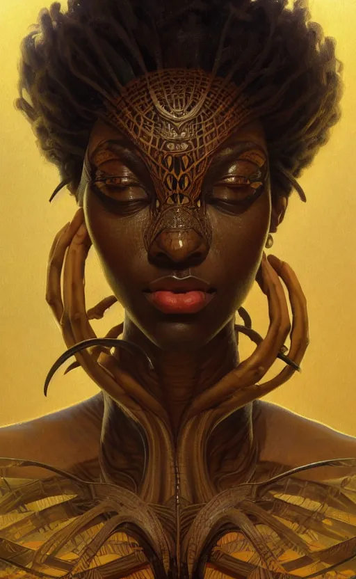 Image similar to the god anansi, african mythology, intricate, upper body, highly detailed, digital painting, artstation, concept art, sharp focus, cinematic lighting, illustration, art by artgerm and greg rutkowski, alphonse mucha, cgsociety