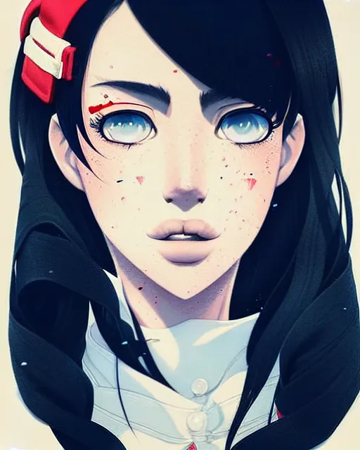 Image similar to a ultradetailed beautiful panting of a stylish woman wearing a sailor uniform, she has black hair, by conrad roset, greg rutkowski and makoto shinkai, trending on artstation