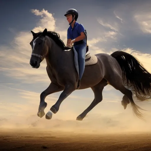 Prompt: horse riding on a mustang photo 4k