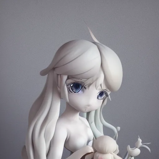 Image similar to cute fumo plush of galatea, greek myth, chibi, white dress, marble statue pbr, vray, symmetry