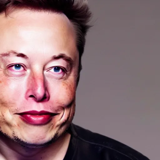Prompt: A still image of Elon Musk. Its a medium shot. He is smiling and looking to the left. He looks a little puzzled. Shallow depth of field.