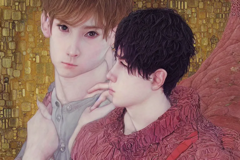 Prompt: portrait of beautiful cute young maiden boy, art by ( ( ( kuvshinov ilya ) ) ) and wayne barlowe and gustav klimt and artgerm and wlop