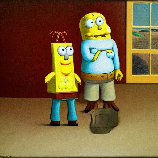 Prompt: a grant wood painting of the spongebob and patrick, oil on canvas, art