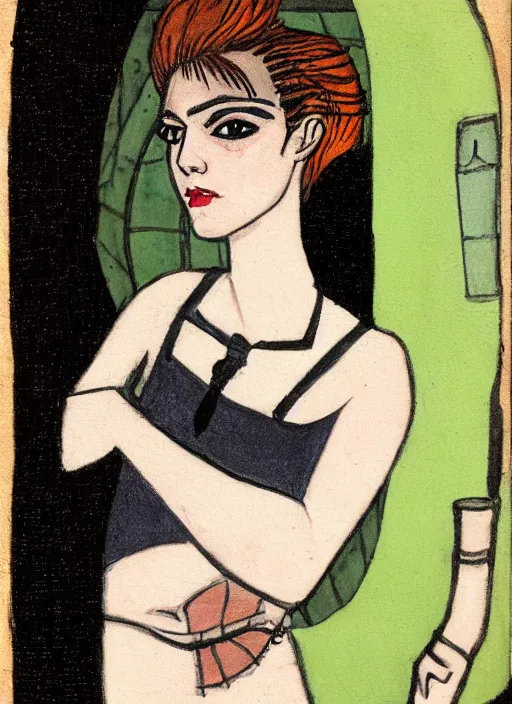 Prompt: a portrait of a pretty sewer punk young lady by alice bailly