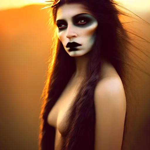 Prompt: photographic portrait of a stunningly beautiful gothic native american female in soft dreamy light at sunset, contemporary fashion shoot, by edward robert hughes, annie leibovitz and steve mccurry, david lazar, jimmy nelsson, breathtaking, 8 k resolution, extremely detailed, beautiful, establishing shot, artistic, hyperrealistic, beautiful face, octane render