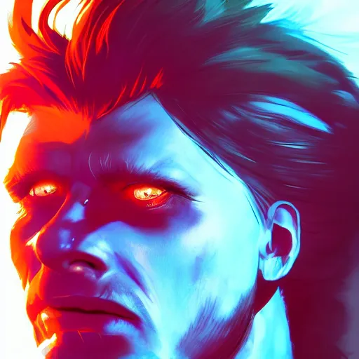 Image similar to Portrait of Ziggy Stardust as a crazy demon, mattepainting concept Blizzard pixar maya engine on stylized background splash comics global illumination lighting artstation lois van baarle, ilya kuvshinov, rossdraws