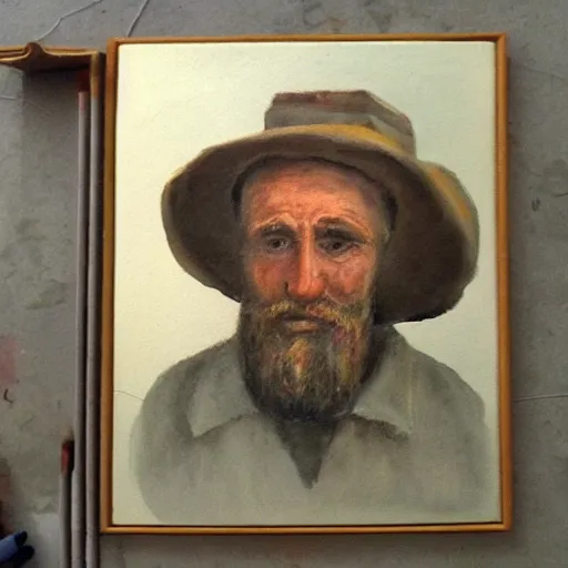 Prompt: a painting of an old man made of stone