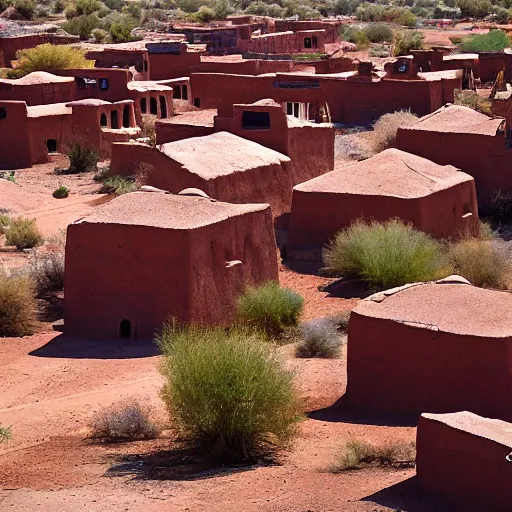 Image similar to a village of mud and bricks houses, adobe houses, in the arizona desert. Trending on 500px