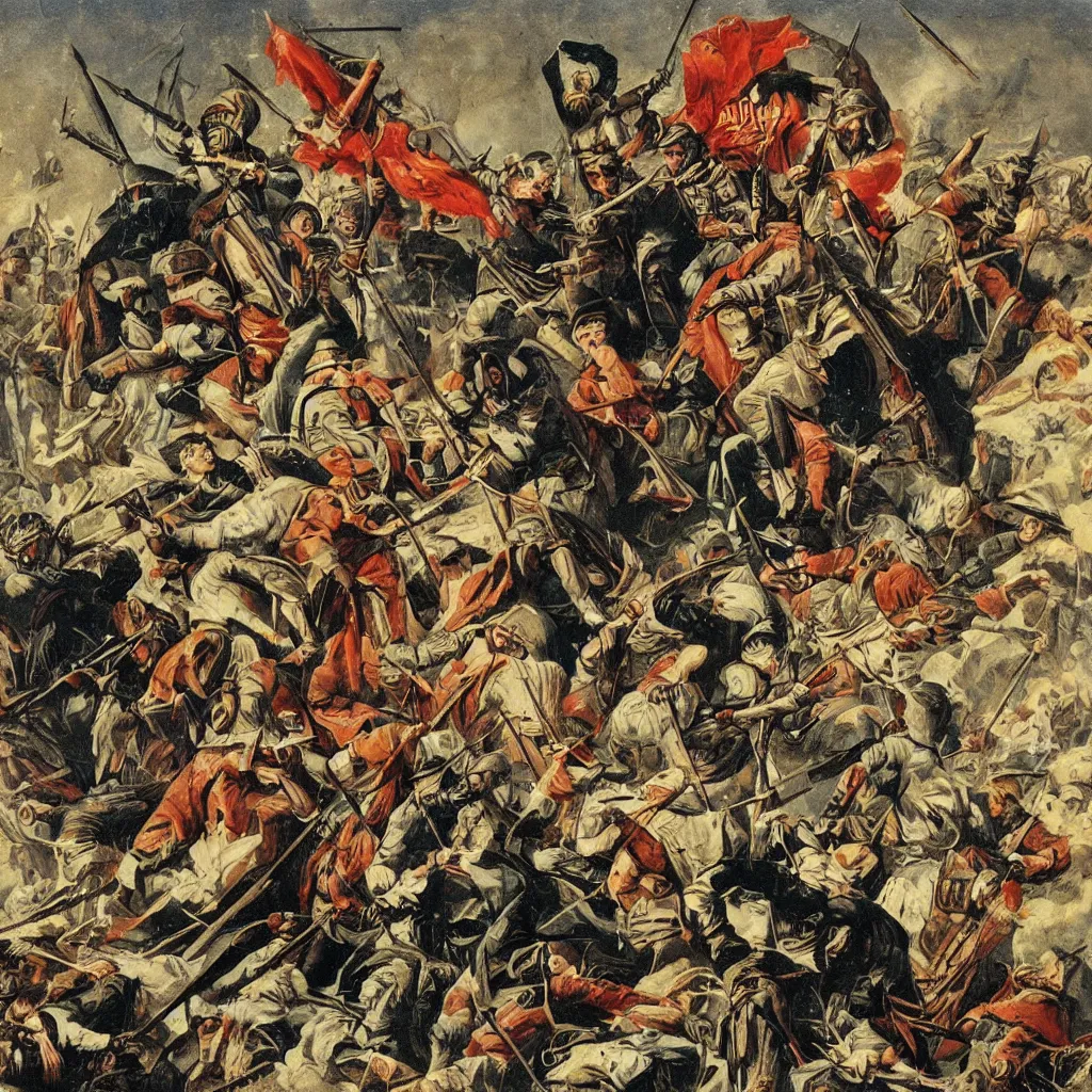 Image similar to a depiction of war in the style of zdislaw beksinksi