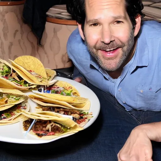 Prompt: paul rudd, eating tacos, award winning photo, tabloid, 8 k, trending