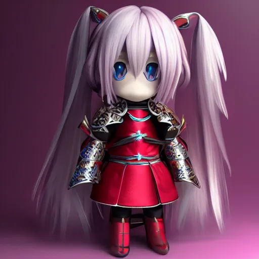 Image similar to cute fumo plush of a knight girl of a royal legion, anime girl with long hair, matcap red metal reflectance, vray