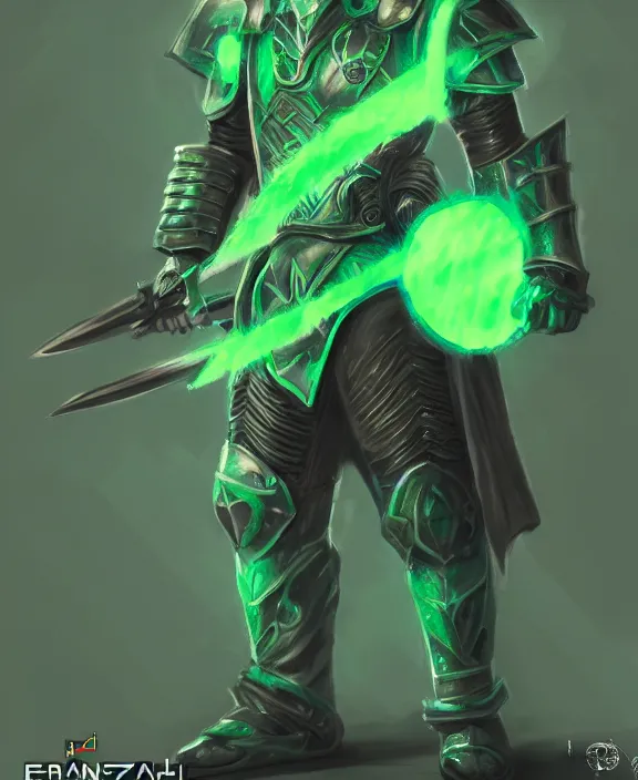 Prompt: masked knight in jade coloured cyberpunk armour alight with green flames, by frank fazetta, trending on artstation, 4 k resolution, detailed, high quality, hq artwork, character concept, character full body portrait