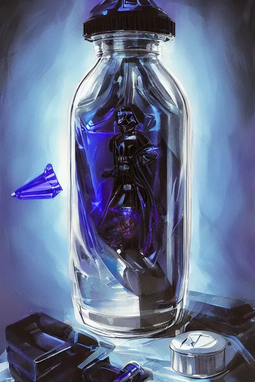 Prompt: concept art of a rolex - star wars blue magenta iridescent liquid dietary supplement in a transparent bottle with big black sticker on it by aenaluck, artgerm and roberto ferri and greg rutkowski, blue and white tones, digital painting, artstation, concept art, smooth, sharp foccus ilustration hq