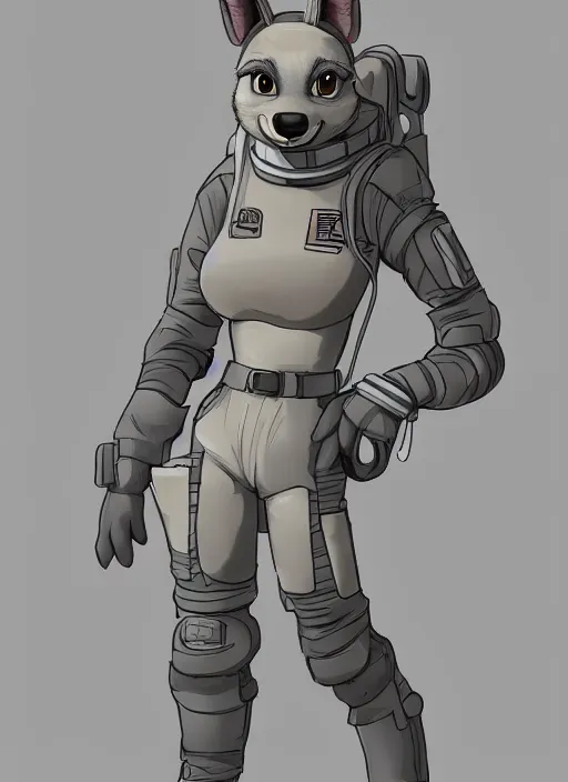 Image similar to digital detailed full body of anthromorphic female hyena, in style of zootopia, zootopia, zootopia, fursona, furry, furaffinity, 4 k, deviantart, furry art, fursona art, wearing astronaut outfit, in style of zootopia, hyena fursona, cyberpunk, female, detailed feminine face,