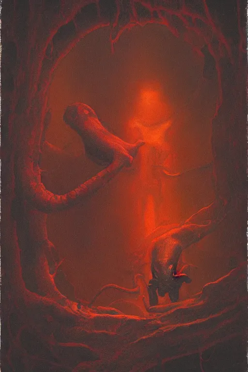Prompt: rotten salamander,in the style of Beksiński and Patrick J. Jones and Judson Huss,trending on artstation, uncanny lighting first-person view,Dreamworks ,Sabattier filter ,gothic ,tintype photo,oil and canvas ,
