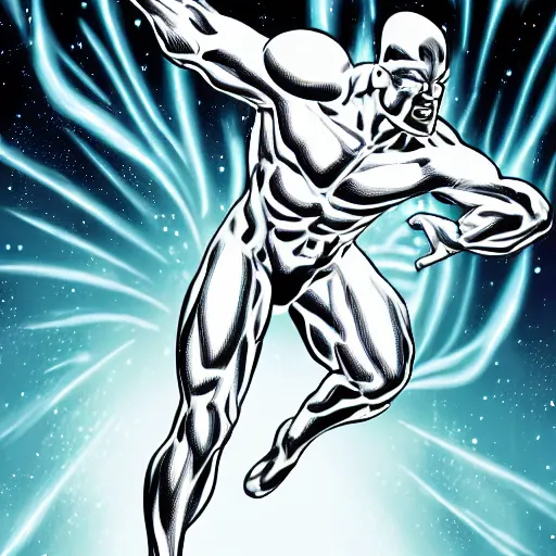 Prompt: Silver Surfer, Tradd Moore artstyle
