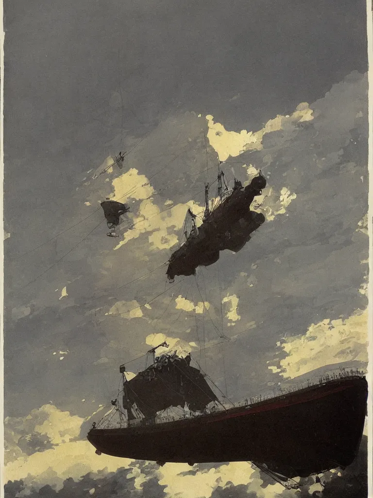 Image similar to a large dieselpunk airship standing over a white church in russia in 1 9 1 0, by winslow homer