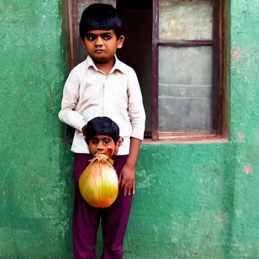 Image similar to indian boy dressed as an onion getting bullied