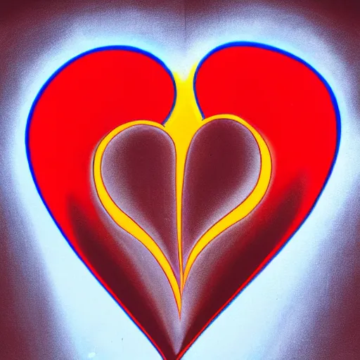 Image similar to cartoon heart on fire, burning, flames, symmetrical, washed out color, centered, art deco, 1 9 5 0's futuristic, glowing highlights, peaceful