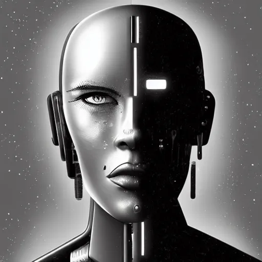 Prompt: cyborg dreaming. digital art. smooth. greyscale. by benedict bana