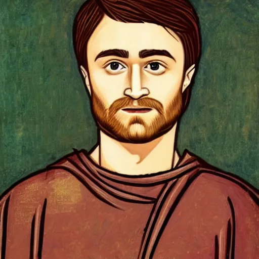 Image similar to A detailed portrait of Daniel Radcliffe, 7th century byzantine iconography, historical