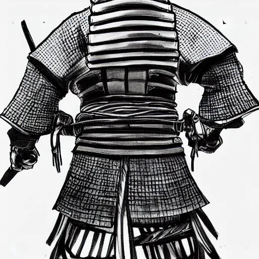 Image similar to entire body portrait from behind samurai that holds chain art inkstyle brush ink traditional sketch