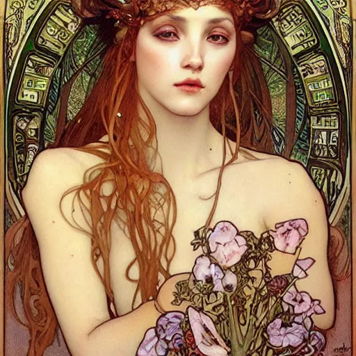 Prompt: “realistic detailed face portrait of young beautiful Goddess as Salome by Alphonse Mucha, Ayami Kojima, Amano, Charlie Bowater, Karol Bak, Greg Hildebrandt, Jean Delville, and Mark Brooks, cyberpunk, Art Nouveau, Neo-Gothic, Surreality, gothic, psychedelic, dmt, rich deep moody colours made in unreal engine 4”