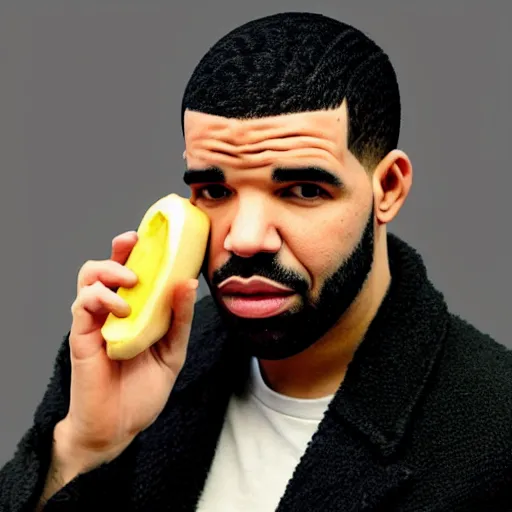 Image similar to drake holding a banana to his ear as if it was a phone