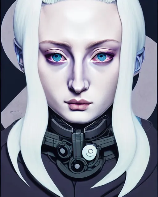 Prompt: white haired cyborg sophie turner wears octopus!!! shaped gas mask, fine detail!! anime!! realistic shaded lighting!! poster by ilya kuvshinov katsuhiro otomo ghost in the shell, rutkowski giger villeneuve artgerm garmash and rob rey