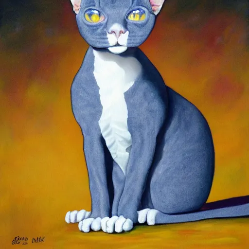 Image similar to painting of a devon rex, cornish rex cat glowing in the moonlight looking curious