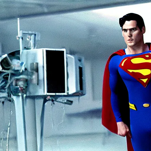 Prompt: extremely detailed movie still of the computer at the end of / superman 3 /