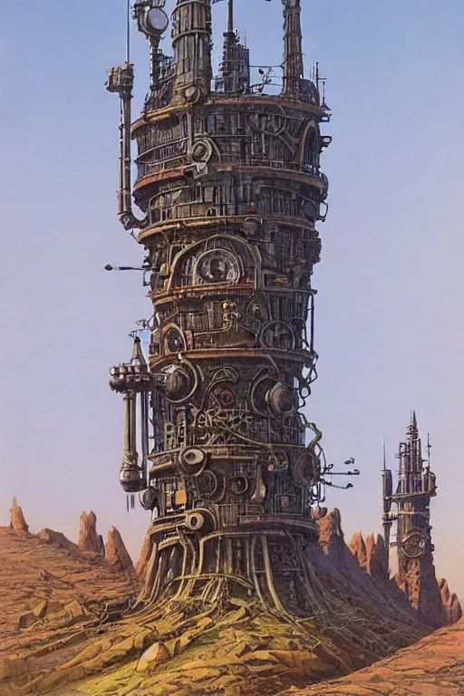 Image similar to steampunk tower by ralph mcquarrie and frank lloyd frank lloyd and bruce pennington and ted nasmith