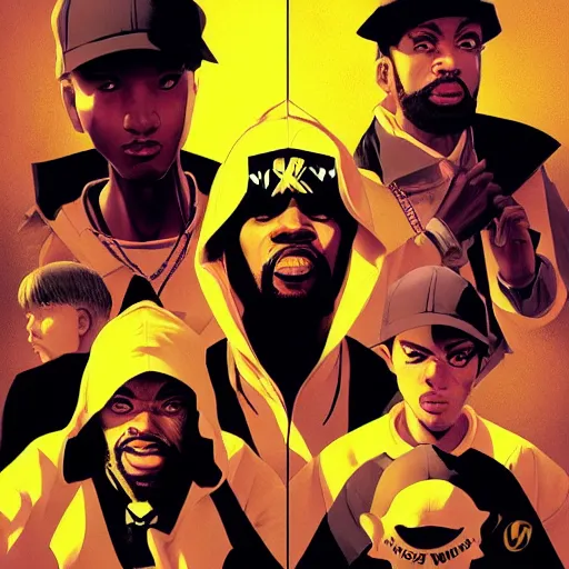 Image similar to wu tang clan album art, comicbook art masterpiece, by denys cowan and ilya kuvshinov and greg rutkowski, realistic faces and anatomy, trending on pixiv