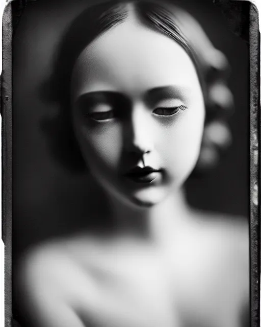 Image similar to tintype black and white dreamy young beautiful female artificial intelligence, metropolis, cinematic, rim light, bokeh, photo - realistic, elegant, high detail, 8 k, masterpiece, photo taken in 1 9 3 0