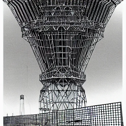 Image similar to ultra precise, asymmetric fineliner drawing of an abandoned duga radar array in ukraine, three colour ink marker pen on rainbow spattered glossy paper. bold lines, gallery quality, photorealistic, very detailed, 8 k