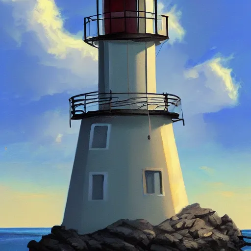 Prompt: painting of islands of adventure lighthouse, artstation