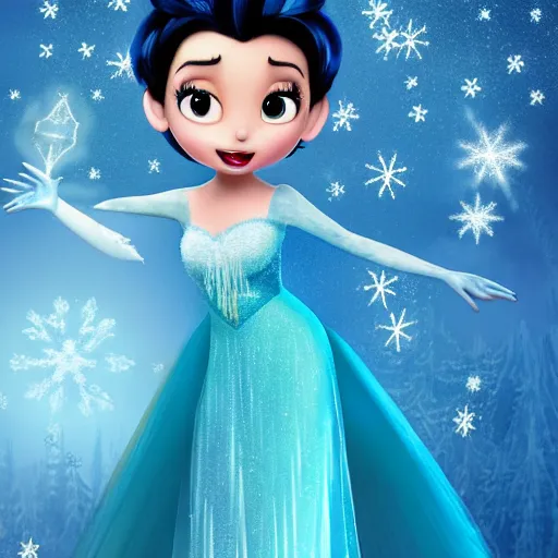 Image similar to betty boop as elsa in live action disney frozen, 8k resolution, full HD, cinematic lighting, award winning, anatomically correct