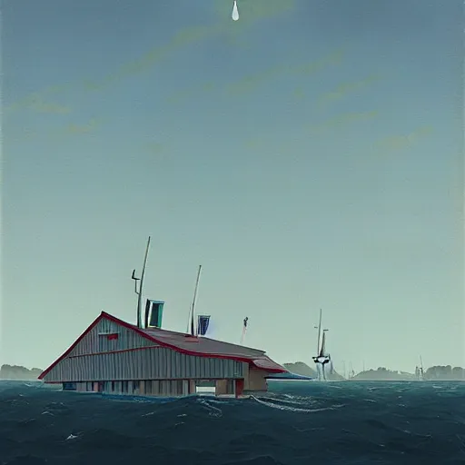 Image similar to yachting club by simon stalenhag