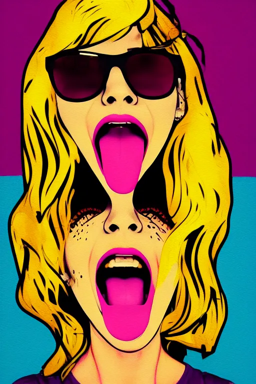 Image similar to girl screamin yolo - aesthetic, smooth painting, remove, each seeds detail, 4 k, illustration, comical, acrylic paint style, pencil style, torn cosmo magazine style, pop art style, ultrarealism, by mike swiderek, jorge lacera, ben lo, tyler west