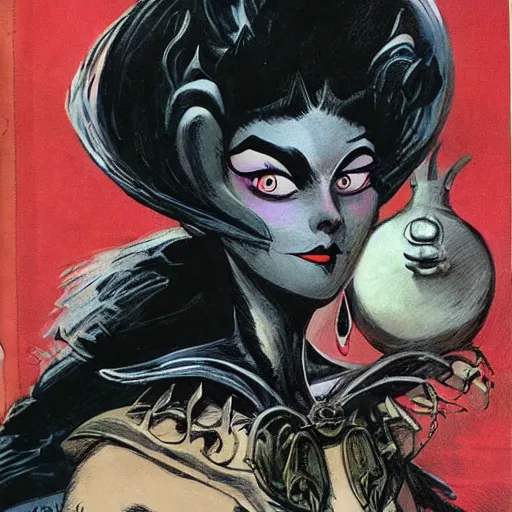 Image similar to an illustration cover of a dark queen by marc davis