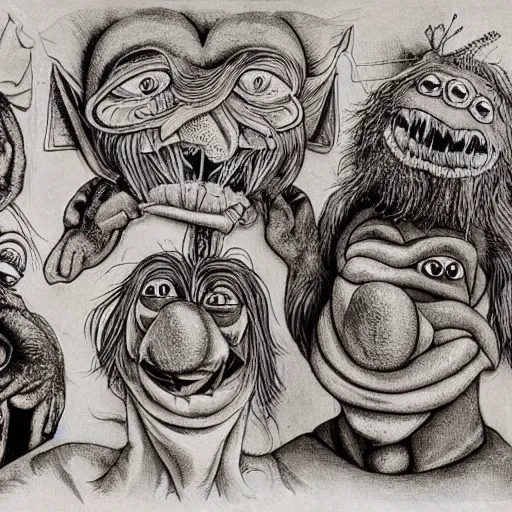 Prompt: Muppets designed by H.R. Giger and Hieronymus Bosch