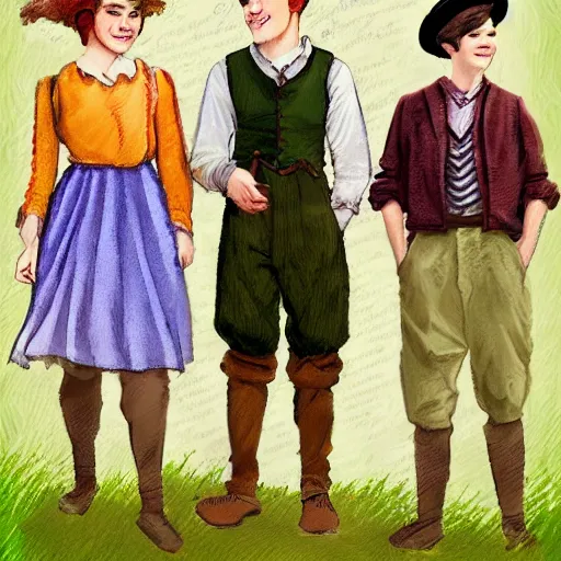 Image similar to Gilbert Blythe from anne with an e as college students, digital art