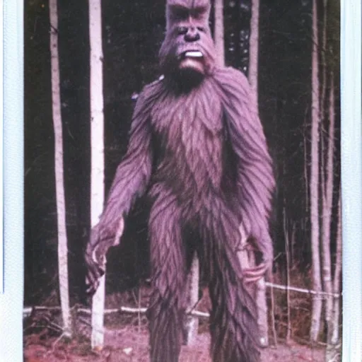 Prompt: real bigfoot caught on film, polaroid picture