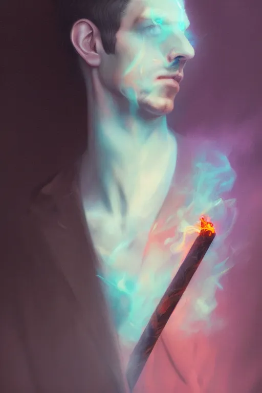 Prompt: portrait of a man made of a smoke, by artgerm, tom bagshaw, gerald brom, vaporwave, vaporwave colors, lo fi colors, vaporwave, lo fi, 4 k, hd,